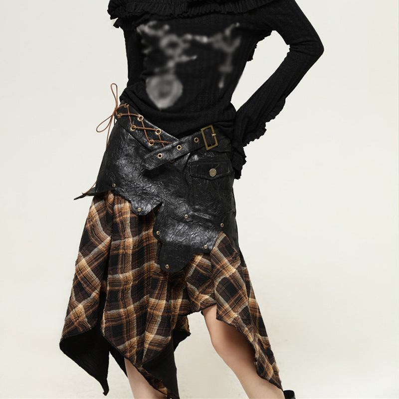 PLAID ASYMMETRIC PLEATED SKIRT