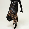 PLAID ASYMMETRIC PLEATED SKIRT