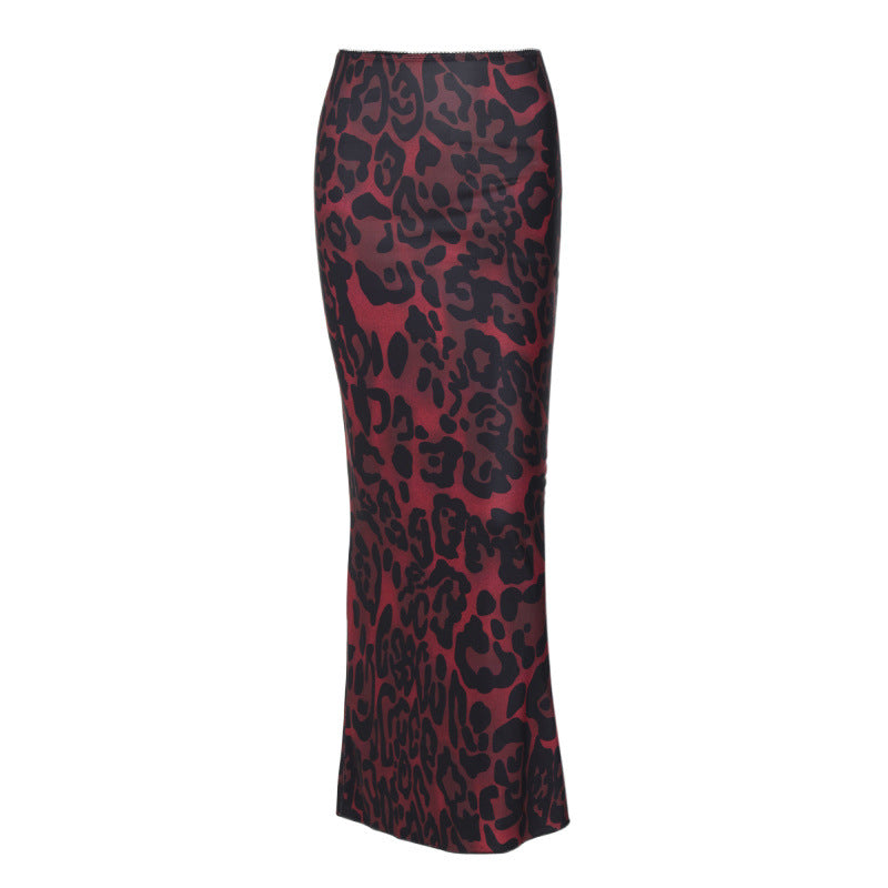 RED LEOPARD PRINT MAXI SKIRT