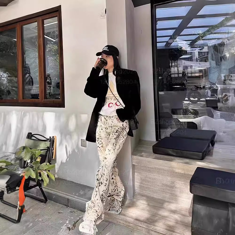 HIGH-WAIST PRINTED WIDE-LEG TROUSERS