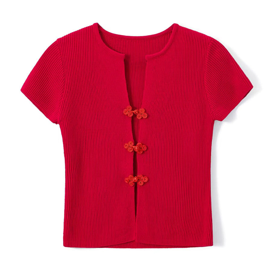 RED V-NECK SLIM-FIT CARDIGAN