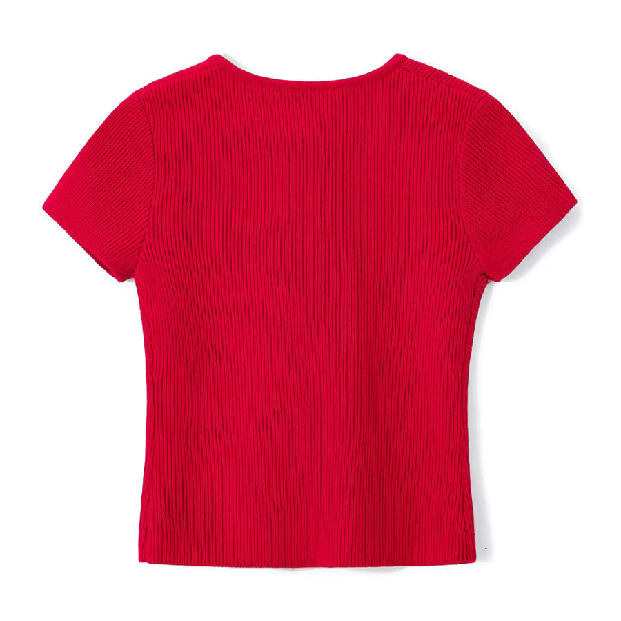 RED V-NECK SLIM-FIT CARDIGAN