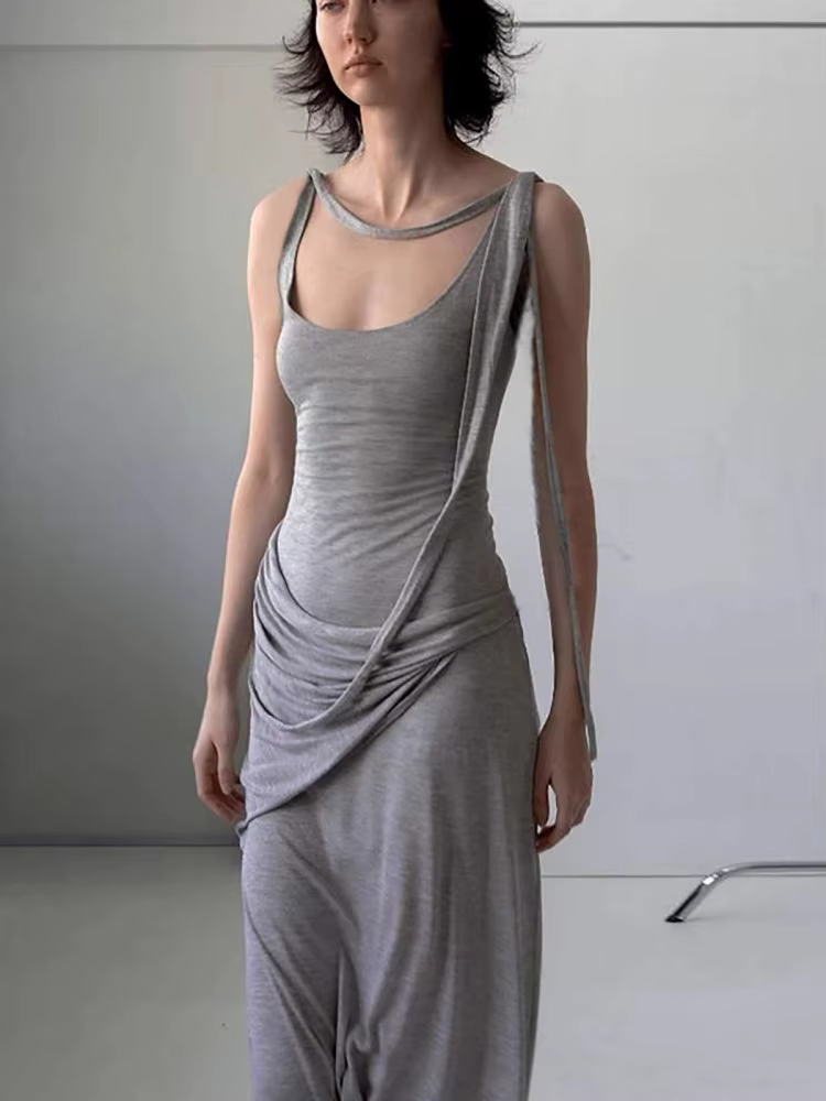 DRAPED PLEATED SLIM FIT DRESS