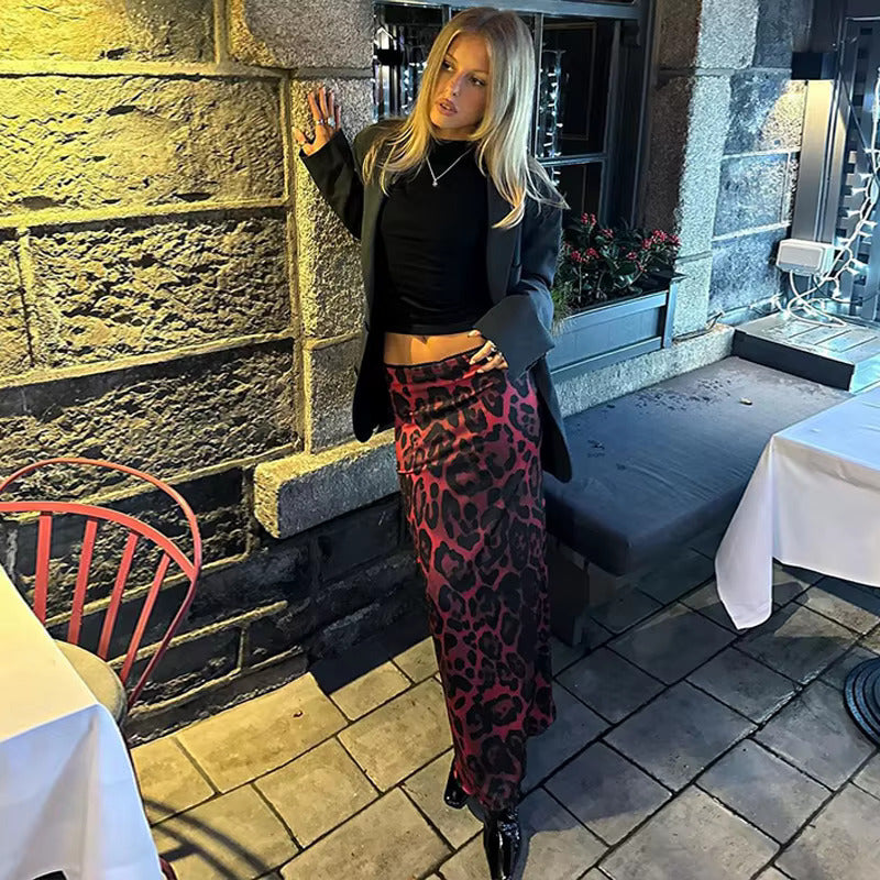 RED LEOPARD PRINT MAXI SKIRT