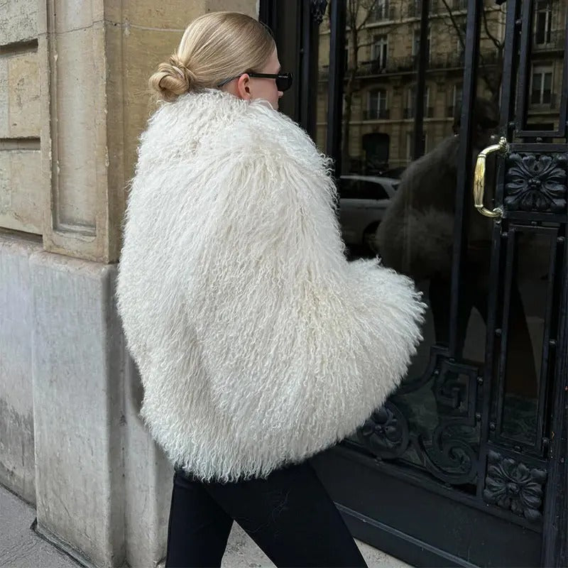 OFF WHITE OVERSIZED SHAGGY FAUX FUR COAT