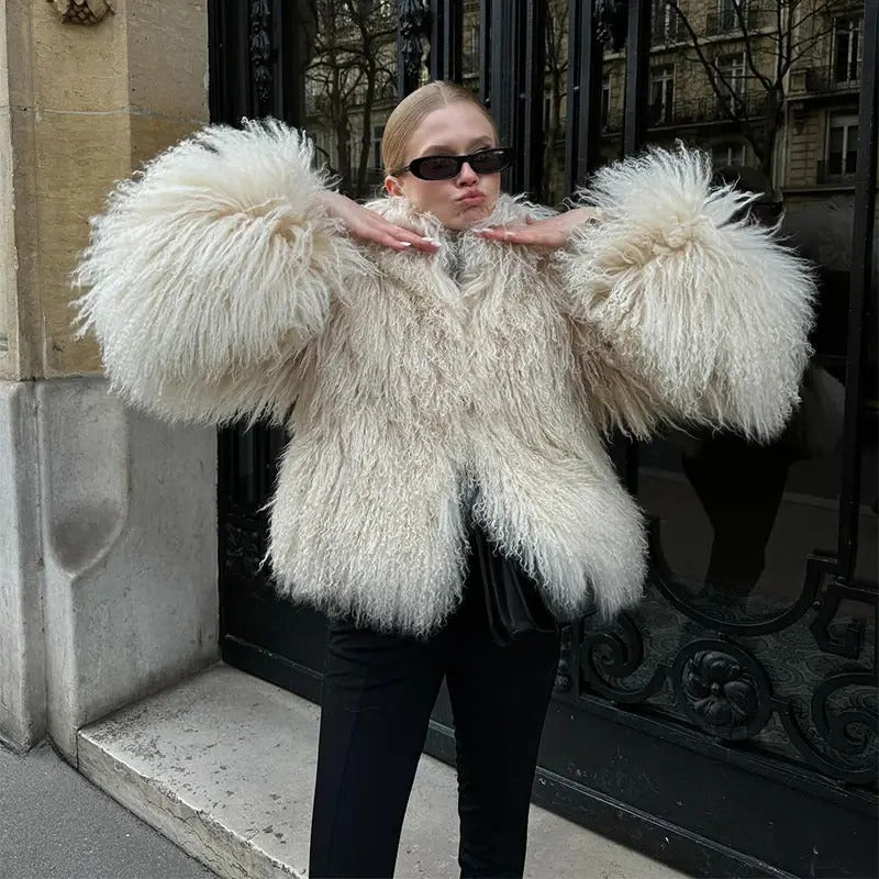 OFF WHITE OVERSIZED SHAGGY FAUX FUR COAT