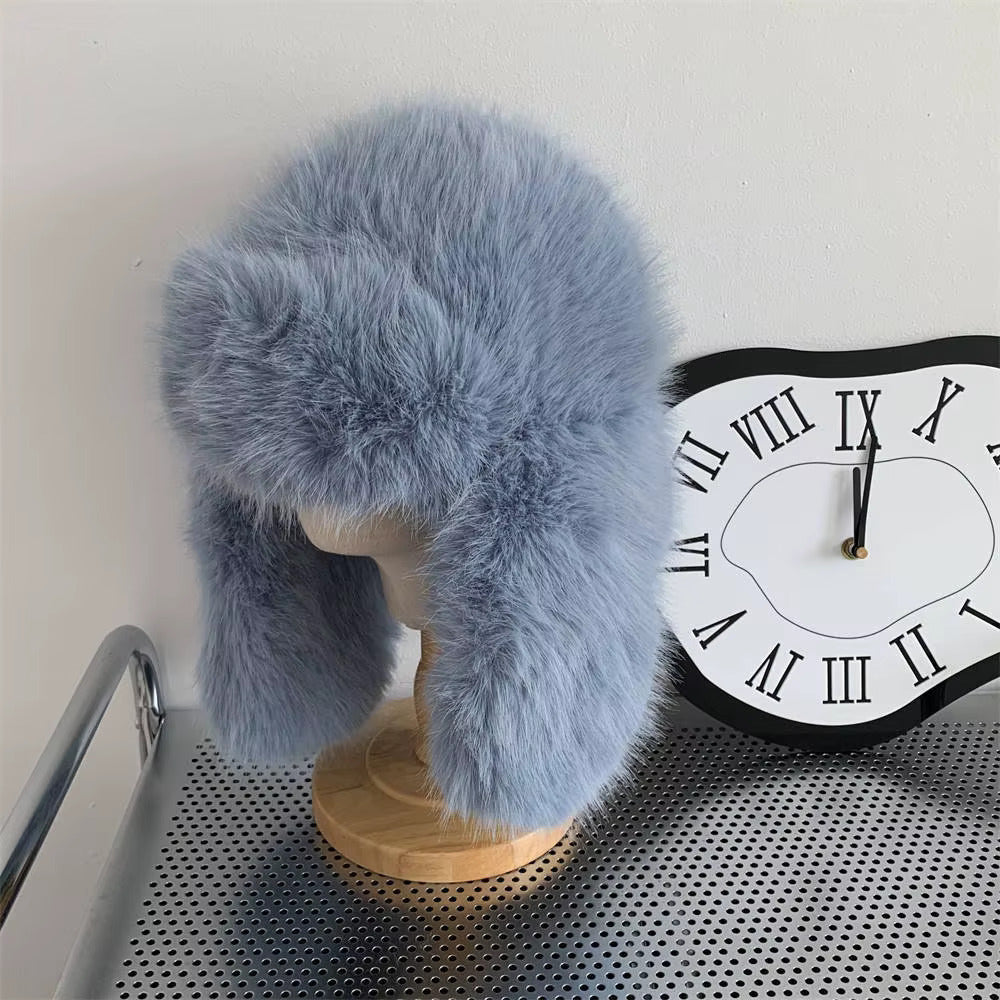 BLUE PLUSH TRAPPER HAT