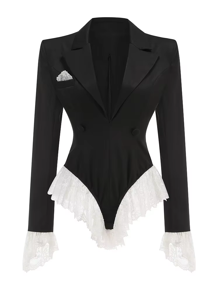 BLACK JUMPSUIT WITH LACE ACCENTS