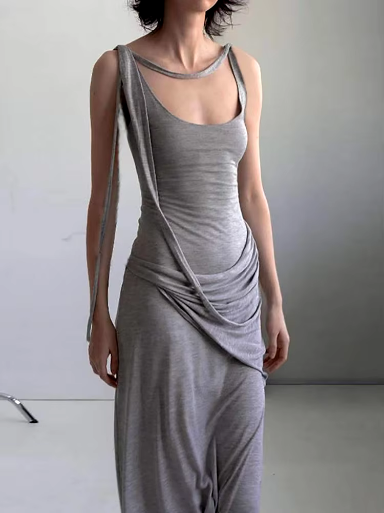 DRAPED PLEATED SLIM FIT DRESS