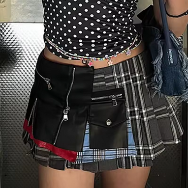 PUNK PLEATED SKIRT WITH STITCH DESIGN