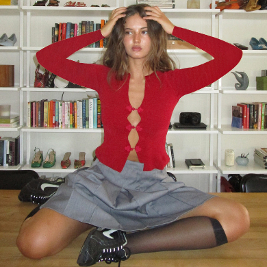 RED CUTOUT CROPPED CARDIGAN