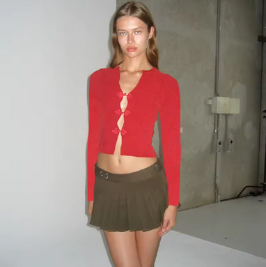RED CUTOUT CROPPED CARDIGAN