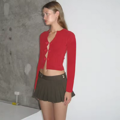RED CUTOUT CROPPED CARDIGAN