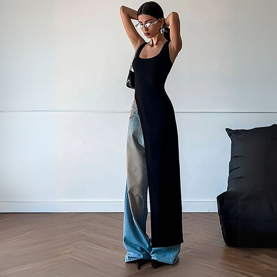 BLACK SPLIT SHOULDER STRAP TOP