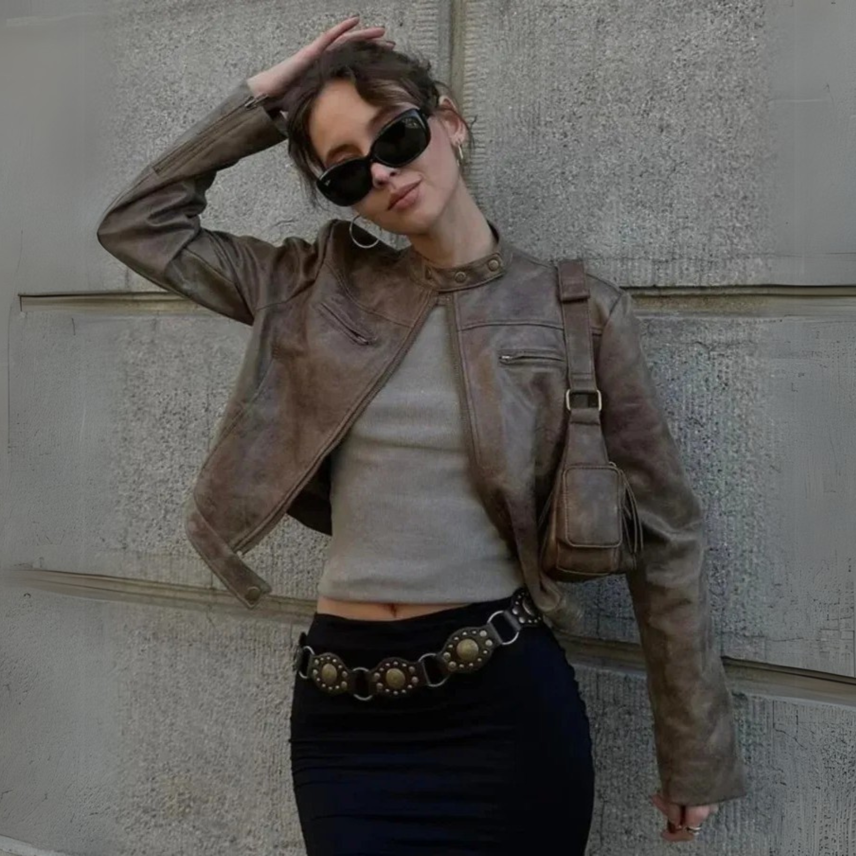 DISTRESSED LEATHER BIKER JACKET