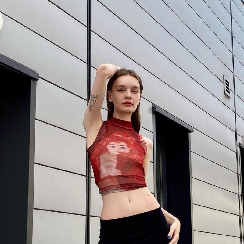 SHEER PRINTED CROP TOP
