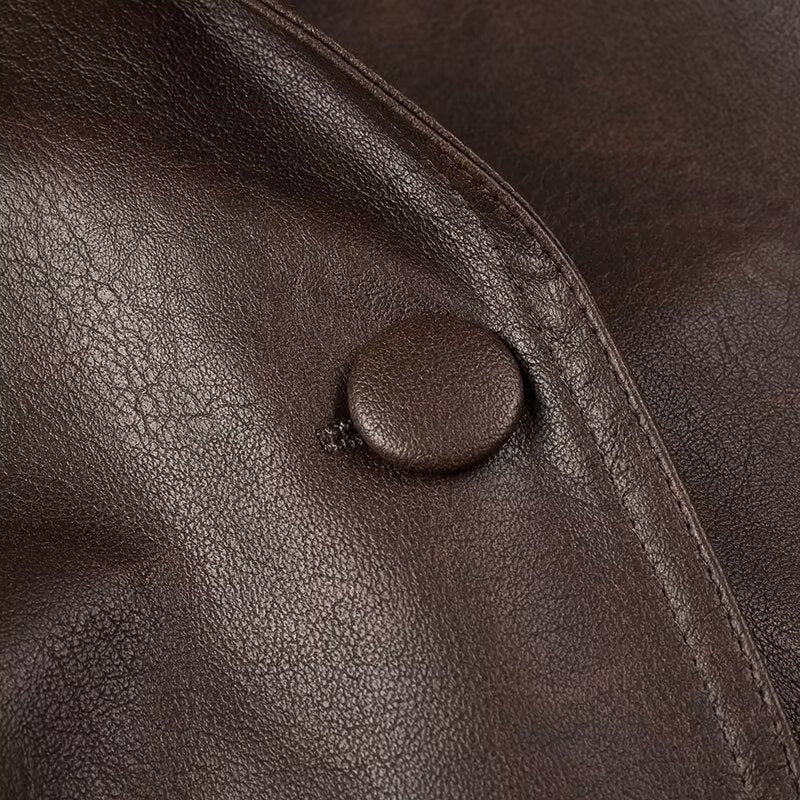 BROWN BELTED FAUX LEATHER JACKET