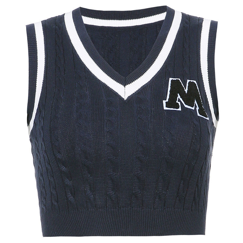 CROPPED V-NECK KNITTED VEST