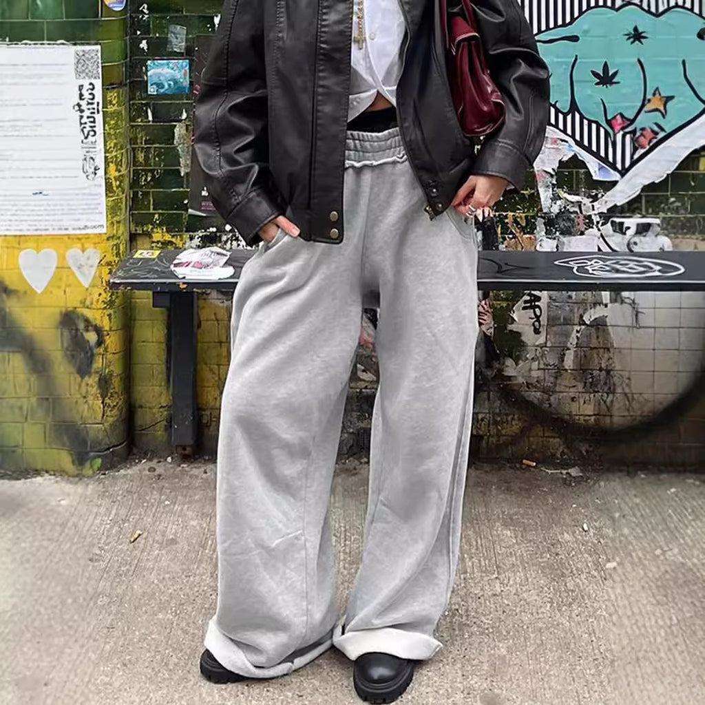 GREY WIDE-LEG SWEATPANTS