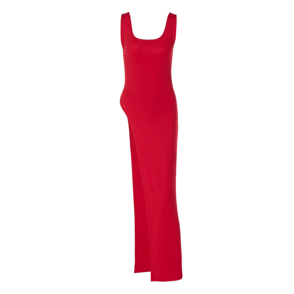 RED SPLIT SHOULDER STRAP TOP