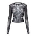 LONG SLEEVE SKELETON GRAPHIC MESH TOP
