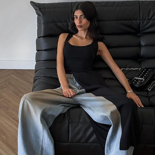 BLACK SPLIT SHOULDER STRAP TOP