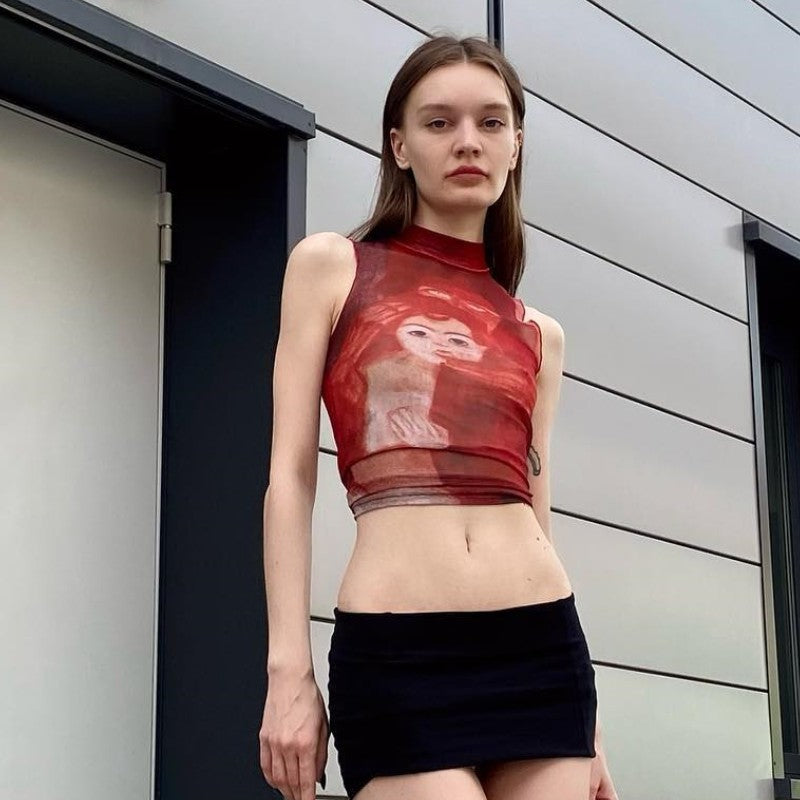 SHEER PRINTED CROP TOP