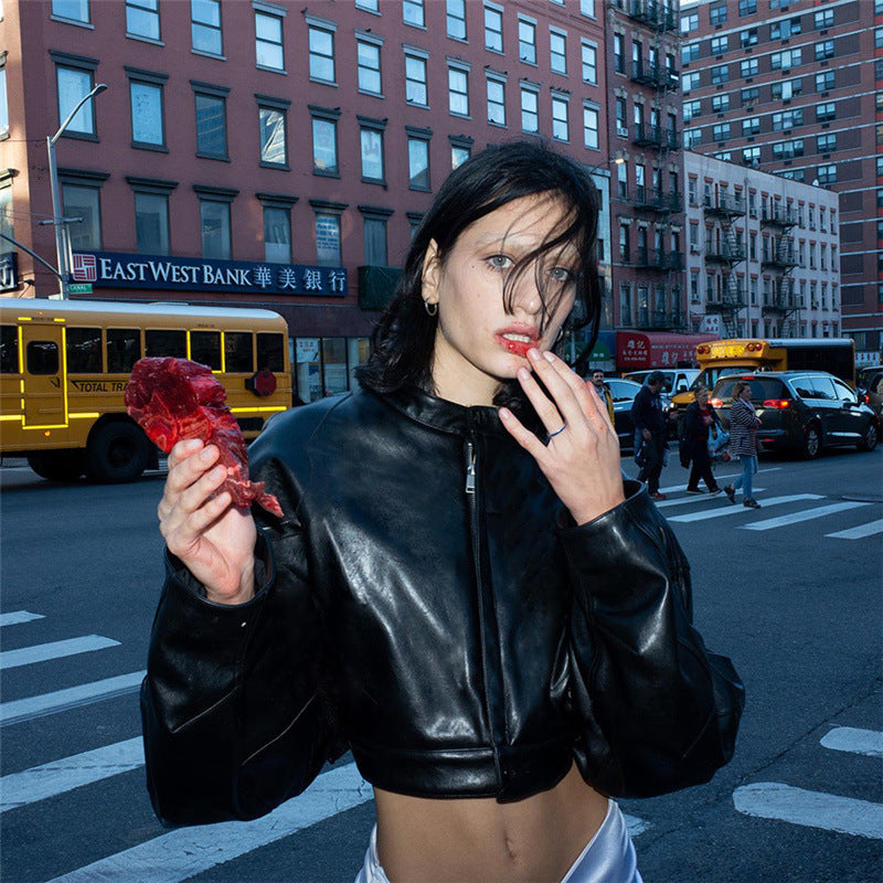 CROPPED BLACK LEATHER JACKET