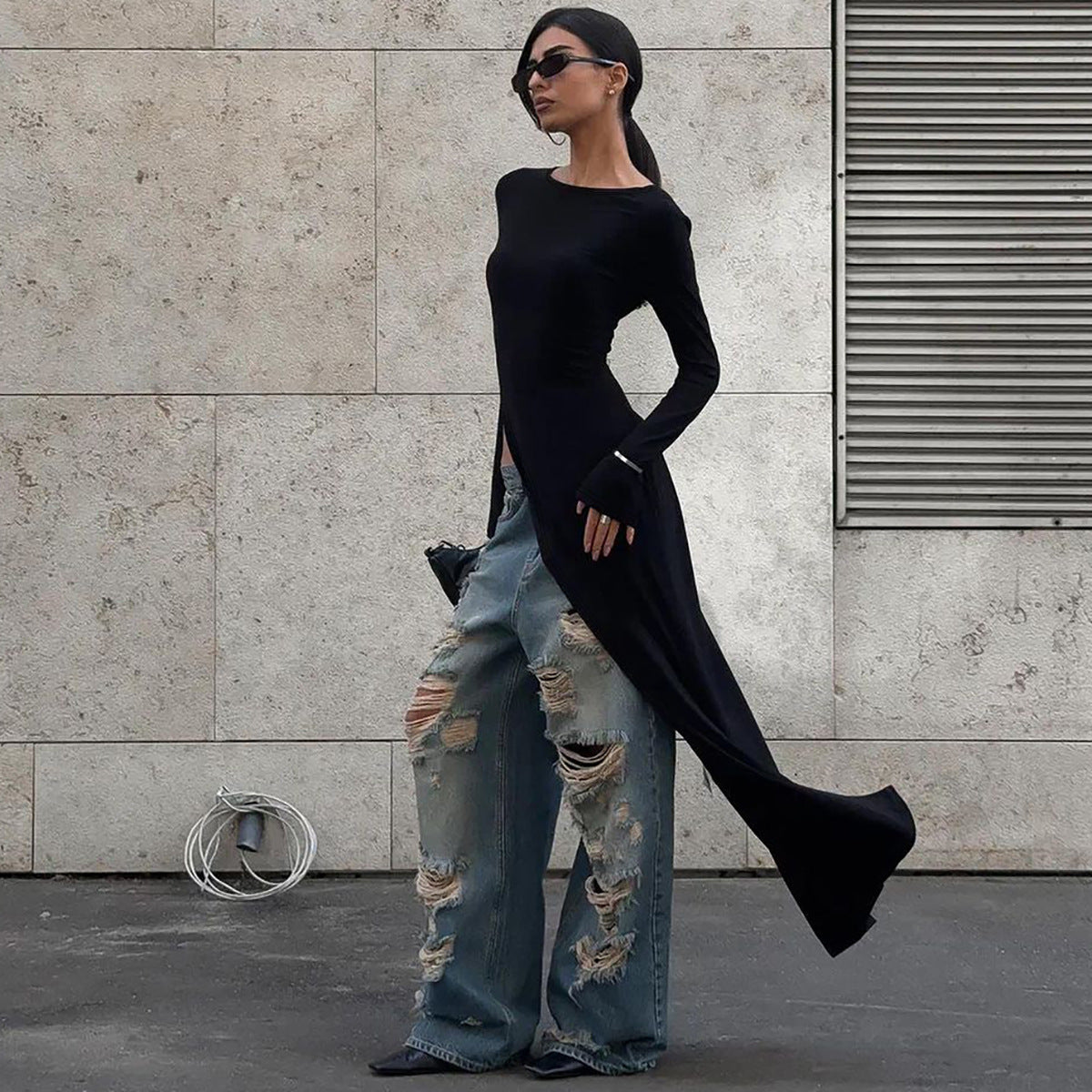LONG SLEEVE ASYMMETRICAL TOP