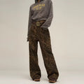 BROWN WIDE-LEG LEOPARD PRINT JEANS