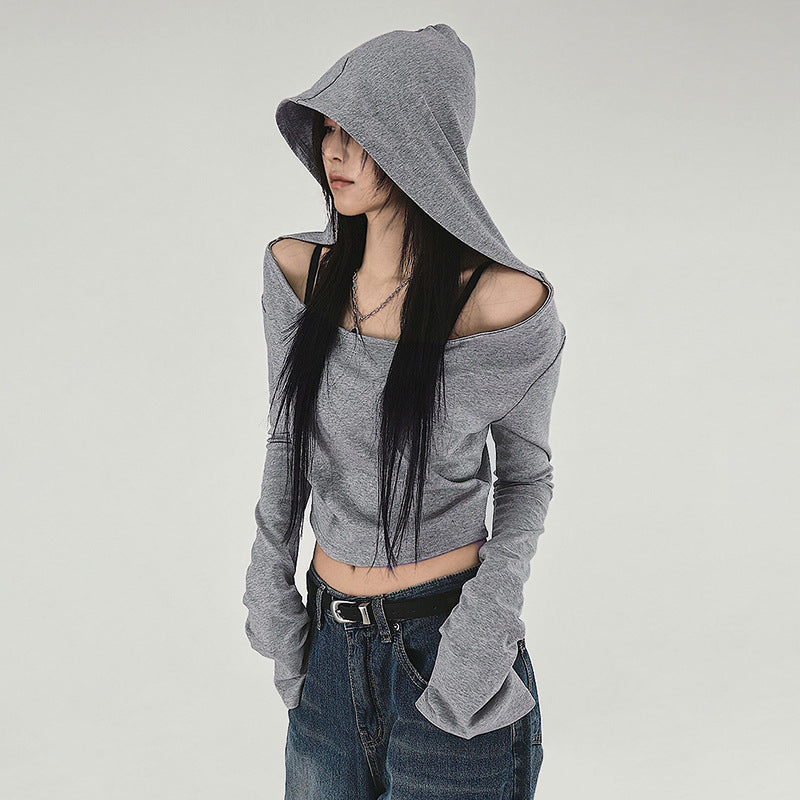 OFF-SHOULDER HOODED SWEATER