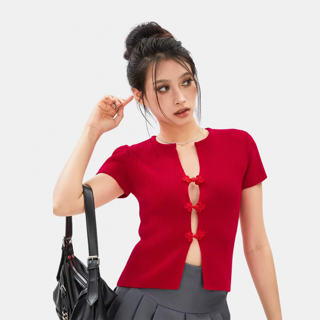 RED V-NECK SLIM-FIT CARDIGAN