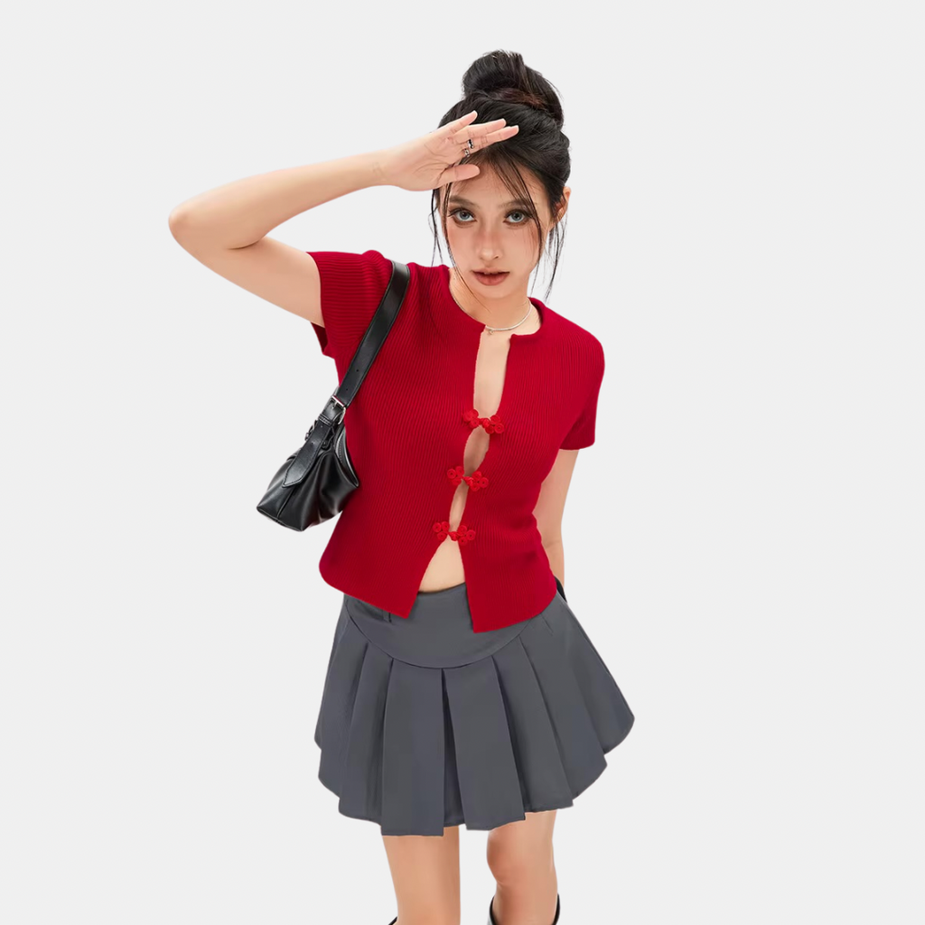 RED V-NECK SLIM-FIT CARDIGAN