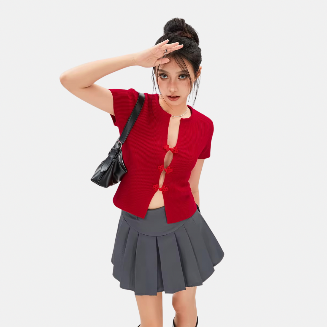 RED V-NECK SLIM-FIT CARDIGAN