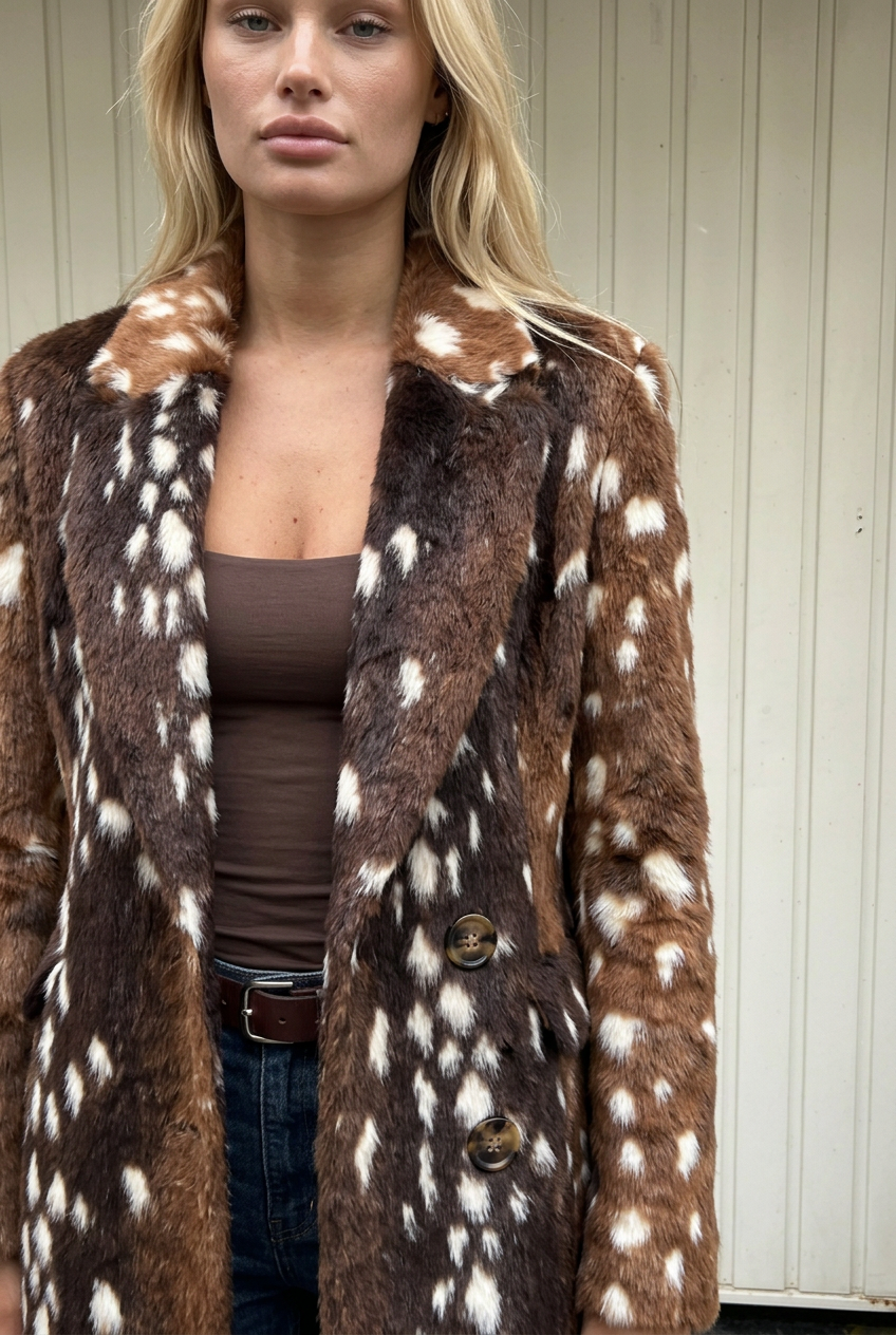 Lapel, sleeve, and print detail