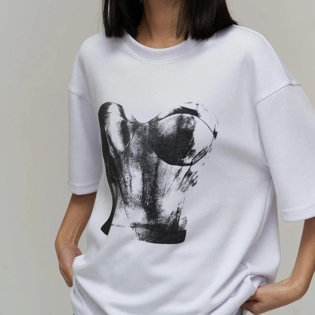 WHITE T-SHIRT WITH CORSET PRINT